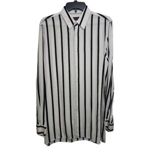 Zara Man Relaxed Fit Striped Button Up Long Sleeve Shirt White And Blue Size M